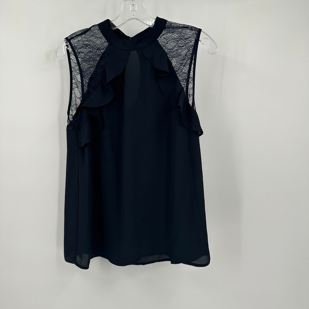 Bird Womens Romantic Champlaine Lace Top Size S Ruffle Victorian Feminine Navy